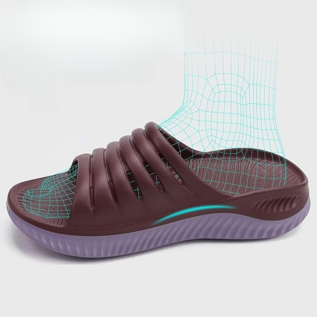 Sandales Orthopédiques avec Semelle Épaisse en EVA et Soutien Biomécanique | Marron & Violet