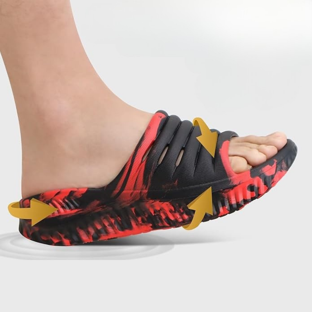 Sandales Sport de Récupération avec Semelle Orthopédique Épaisse | Camo Noir Rouge