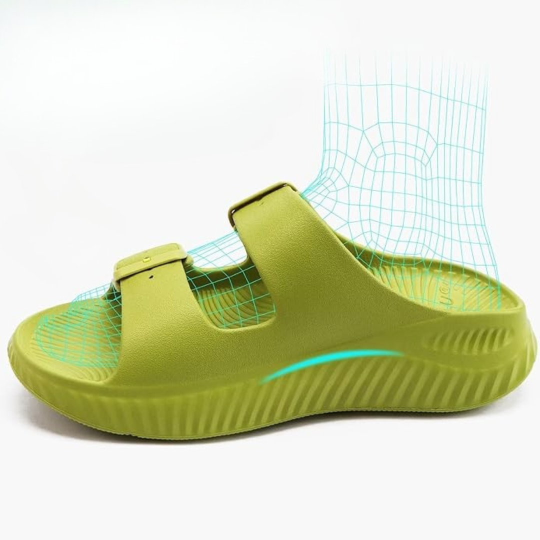 Sandales Orthopédiques de Récupération avec Double Boucle Réglable & Semelle Épaisse | Vert Forêt