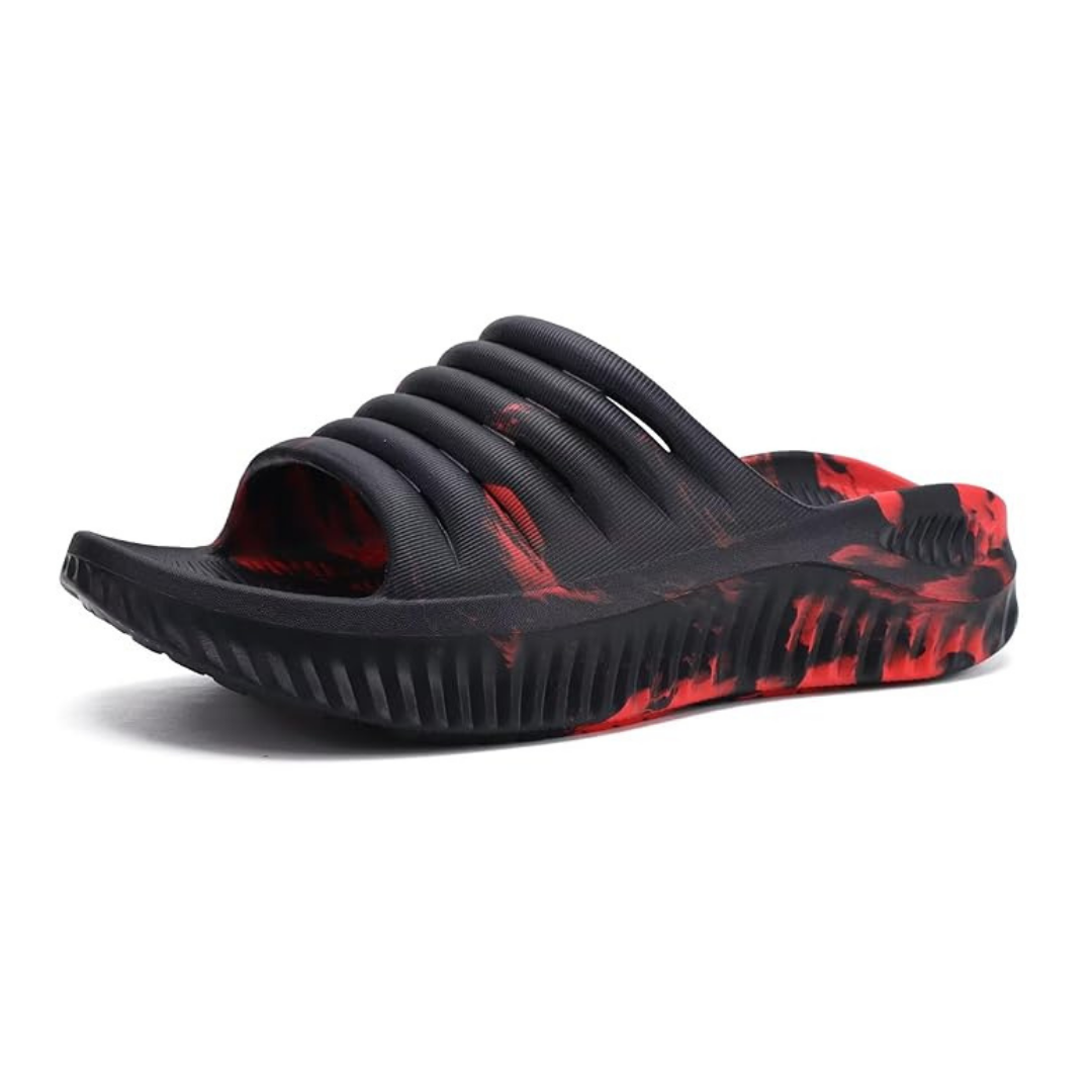 Sandales Sport de Récupération avec Semelle Orthopédique Épaisse | Camo Noir Rouge