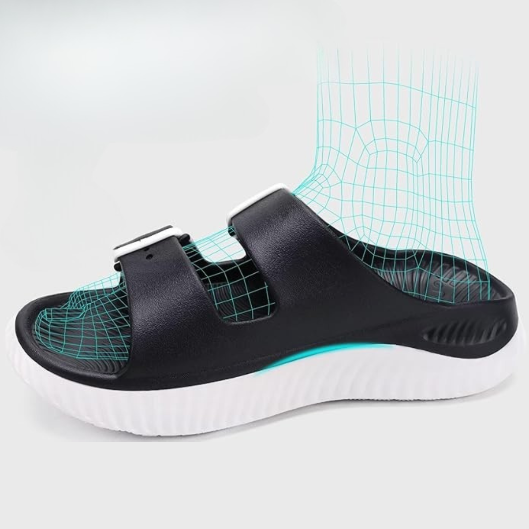 Sandales Orthopédiques Réglables à Double Bride avec Semelle Épaisse | Noir & Blanc